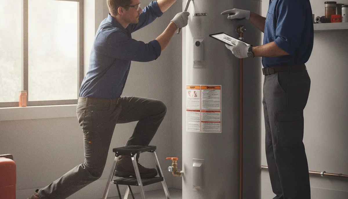 Tacoma, WA plumber repairing a home water heater for reliable hot water service